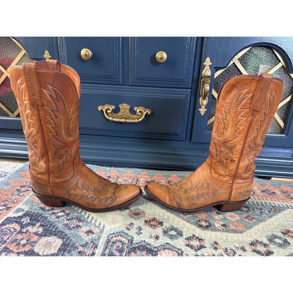 Lucchese 1883 Cognac Brown Western Cowboy Boots Women’s 7.5B Embroidered Leather - Picture 6 of 12